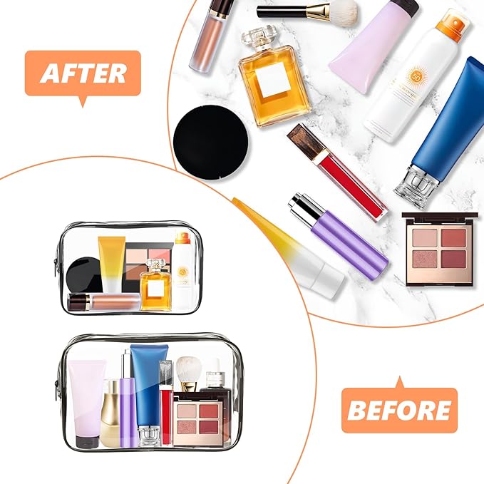 AURUZA Clear Makeup Bag,Portable Travel Toiletry Bags with Zipper, TSA Approved Clear Organizer Bags, PVC Cosmetic Pouch for Airport Airline Compliant