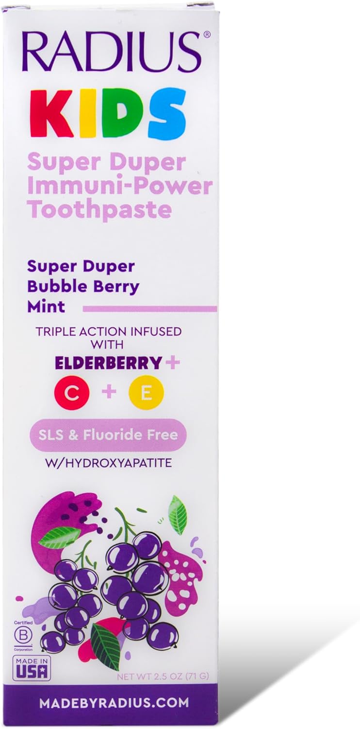 RADIUS Kids Super Duper Immunity Power Toothpaste 2.5 Oz - Super Duper Bubble Berry Mint - Pack of 3