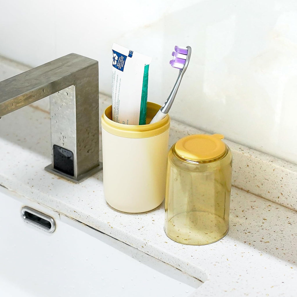 Toothbrush Travel Case, Plastic Travel Toothbrush Holder with Drain Hole, Portable Toothpaste Toothbrush Storage Container Box for Traveling, Camping, Gym, Bathroom (Light Yellow)