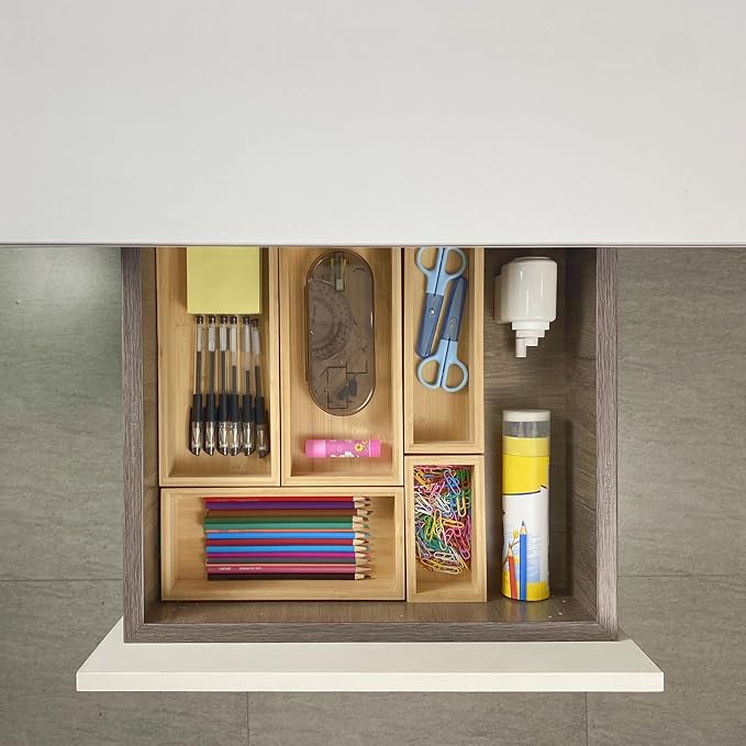 bamboo drawer organizer Set,expandable drawer dividers,wooden storage organizers,drawer organizers for kitchen, bathroom,flatware,Tea Bag Organizer (2 X 5PCS Natural)