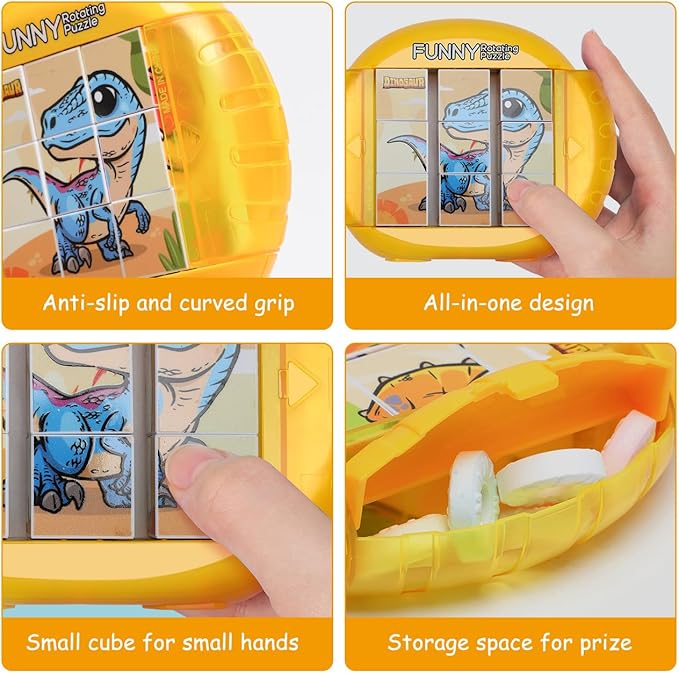 Rotating Puzzle for Kids 3 4 5 6 7 8 Year Old, 4 Puzzles in 1, Toddlers Travel, Car, Airplane, Road Trip Activities, Fine Motor Skills, Fidget, Gift for Boys & Girls Ages 3+ (Dinosaur)