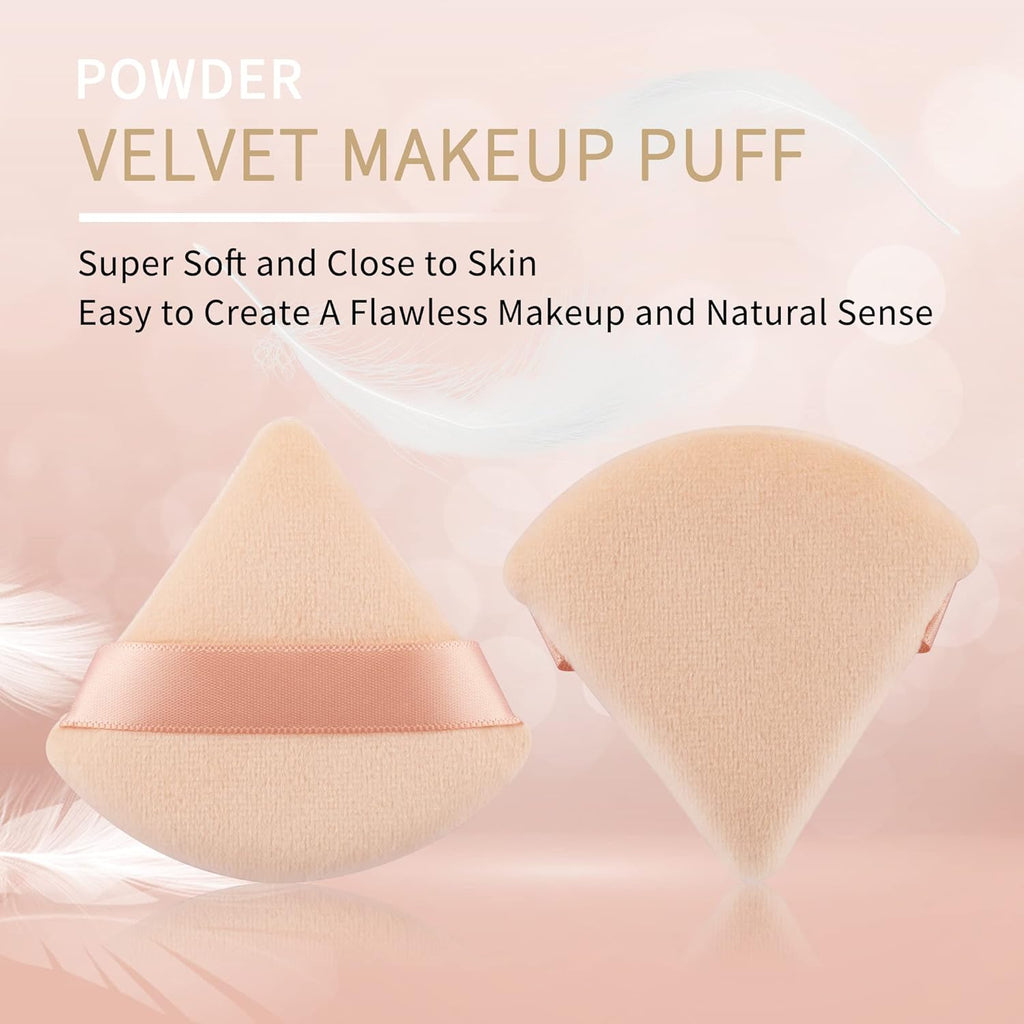2 Pcs EVAOUXIU Triangle Powder Puff for Face Powder, Soft Plush Setting Powder Puff, Velour Cosmetic Foundation Blender Sponge Beauty Makeup Tools (Nude)