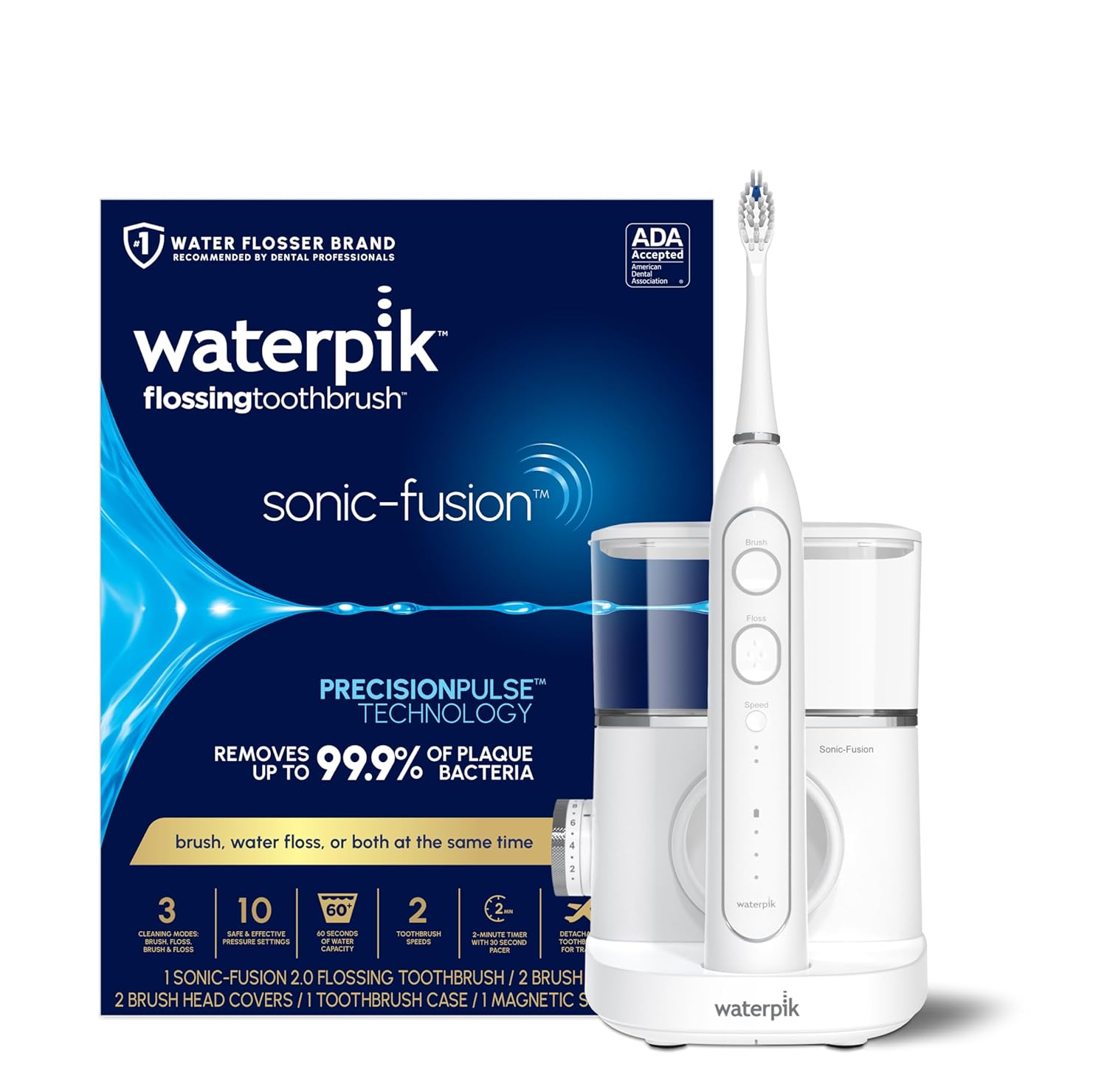 Waterpik Sonic-Fusion 2.0 Professional Flossing Electric Toothbrush with Water Flosser Combo In One, White SF-04, Packaging May Vary