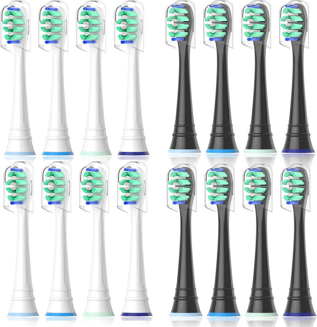 Replacement Heads Compatible with Sonicare Toothbrush, Replacement Brush Head for Philips Sonicare Electric Toothbrush 4100 5100 6100 9900 C2 W3 and More Click-on Handles (8white+8black)