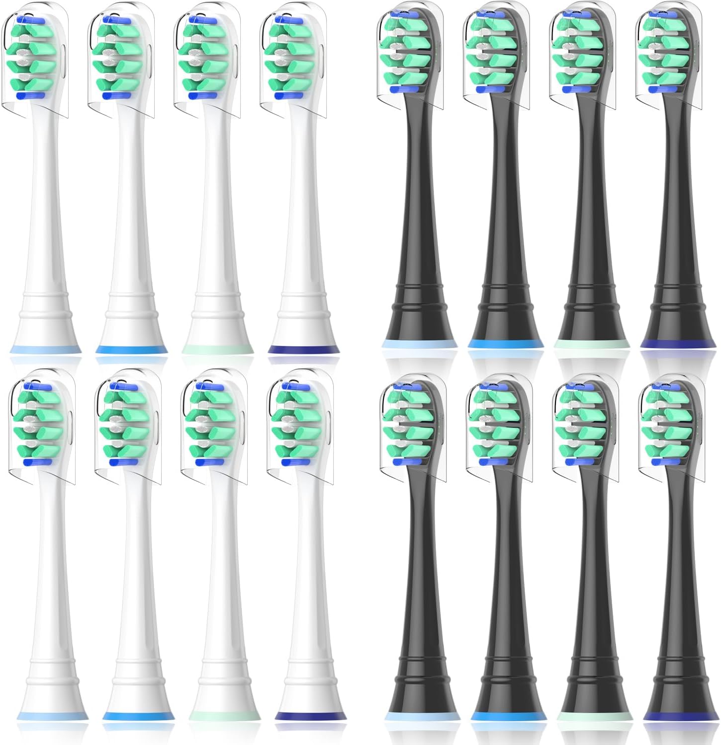 Replacement Heads Compatible with Sonicare Toothbrush, Replacement Brush Head for Philips Sonicare Electric Toothbrush 4100 5100 6100 9900 C2 W3 and More Click-on Handles (8white+8black)