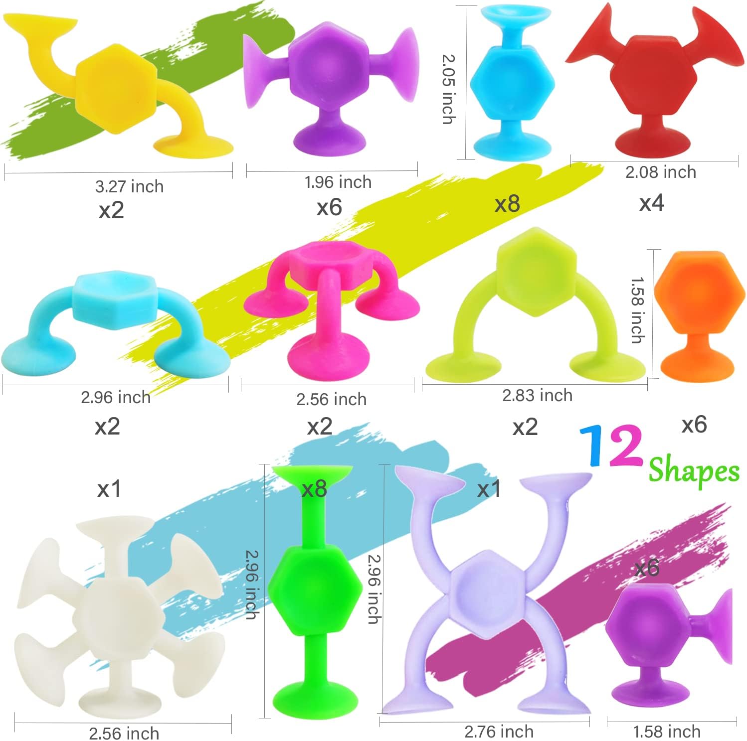 Suction Cup Bath Toys, 48pcs Travel Family Game for Kids Toddlers 3-8, Preschool Learning Sensory Classroom Toys, Bathtub Window Toy for Autism/ADD/ADHD