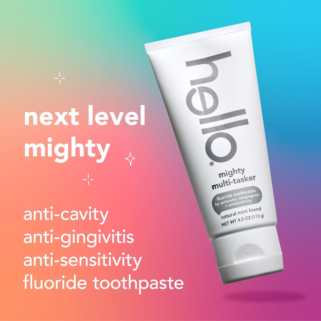 hello Mighty Multitasker Fluoride Toothpaste, 8-in-1 Toothpaste with Minty Flavor, Anticavity, Antigingivitis, Antisensitivity, Strengthens Enamel and Whitens, 2 Pack, 4.0 Oz Tubes
