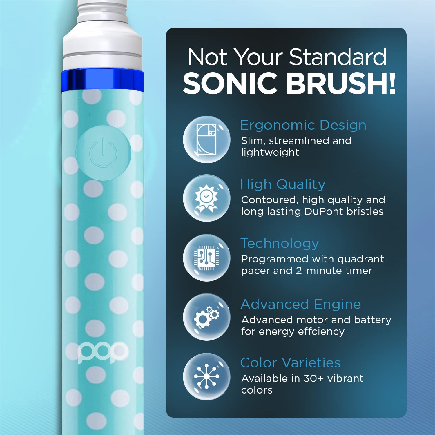 Pop Sonic Electric Toothbrush (Blue Dots) - Travel Toothbrushes w/AAA Battery | Kids Electric Toothbrushes with 2 Speed & 15,000-30,000 Strokes/Minute, Dupont Nylon Bristles