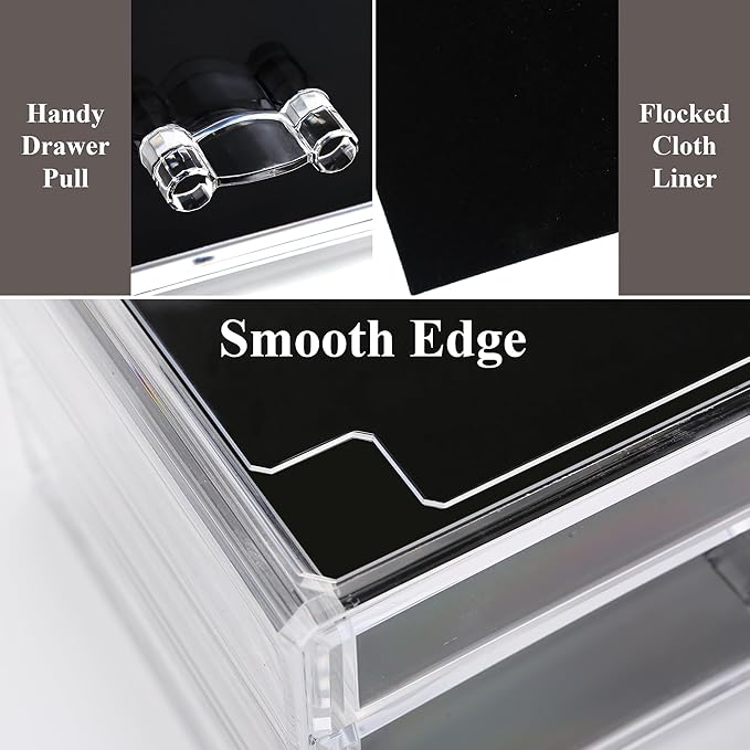 Sea Team 3-Layer Stackable Clear Makeup Organizer with Drawers, Acrylic Plastic Cosmetic Display Case, Jewelry Storage Box for Dresser, Bathroom, Vanity, Countertop (7 Drawers, 1 Lipstick Holder)