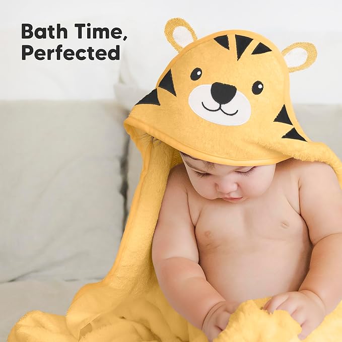 KeaBabies Hooded Baby Towel for Newborn - Viscose Derived from Bamboo Large Baby Bath Towels with Hood for Boys, Girls, Toddler, Extra Absorbent & Soft Newborn Bath Essentials (Tiger, Regular)