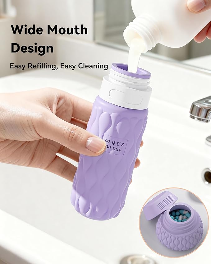 Silicone Travel Bottles for Toiletries 8 Pack Travel Size Toiletries 3.4 oz 1.7 oz, Leakproof Squeeze Travel Size Containers Refillable Cosmetic Jars Set for Shampoo, Conditioner, Creams