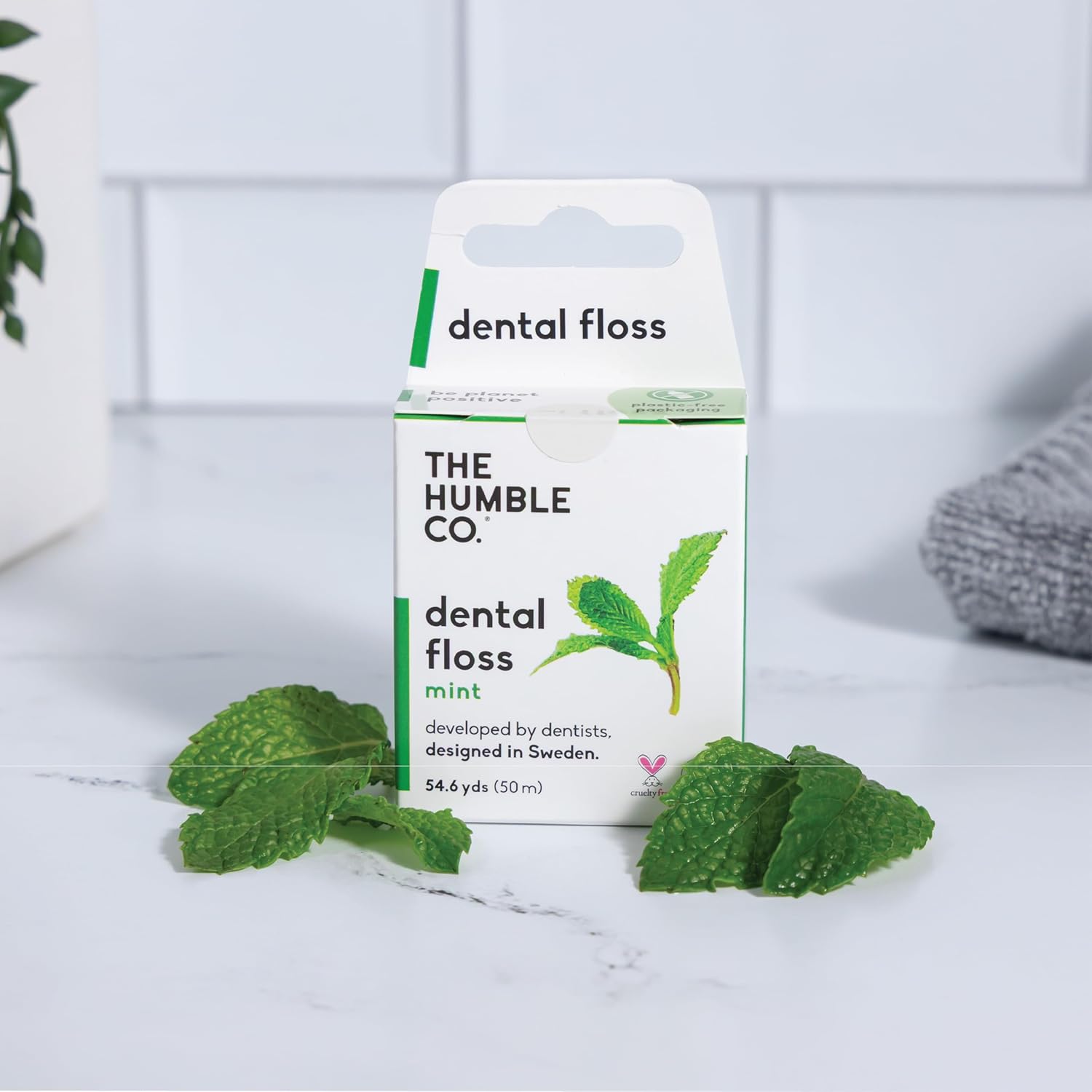 The Humble Co. Dental Floss (4pack) - Vegan, Waxed Dental Floss with Xylitol, 55 Yards of Adult and Kids Floss for Gum Care and Dental Care (Mint)