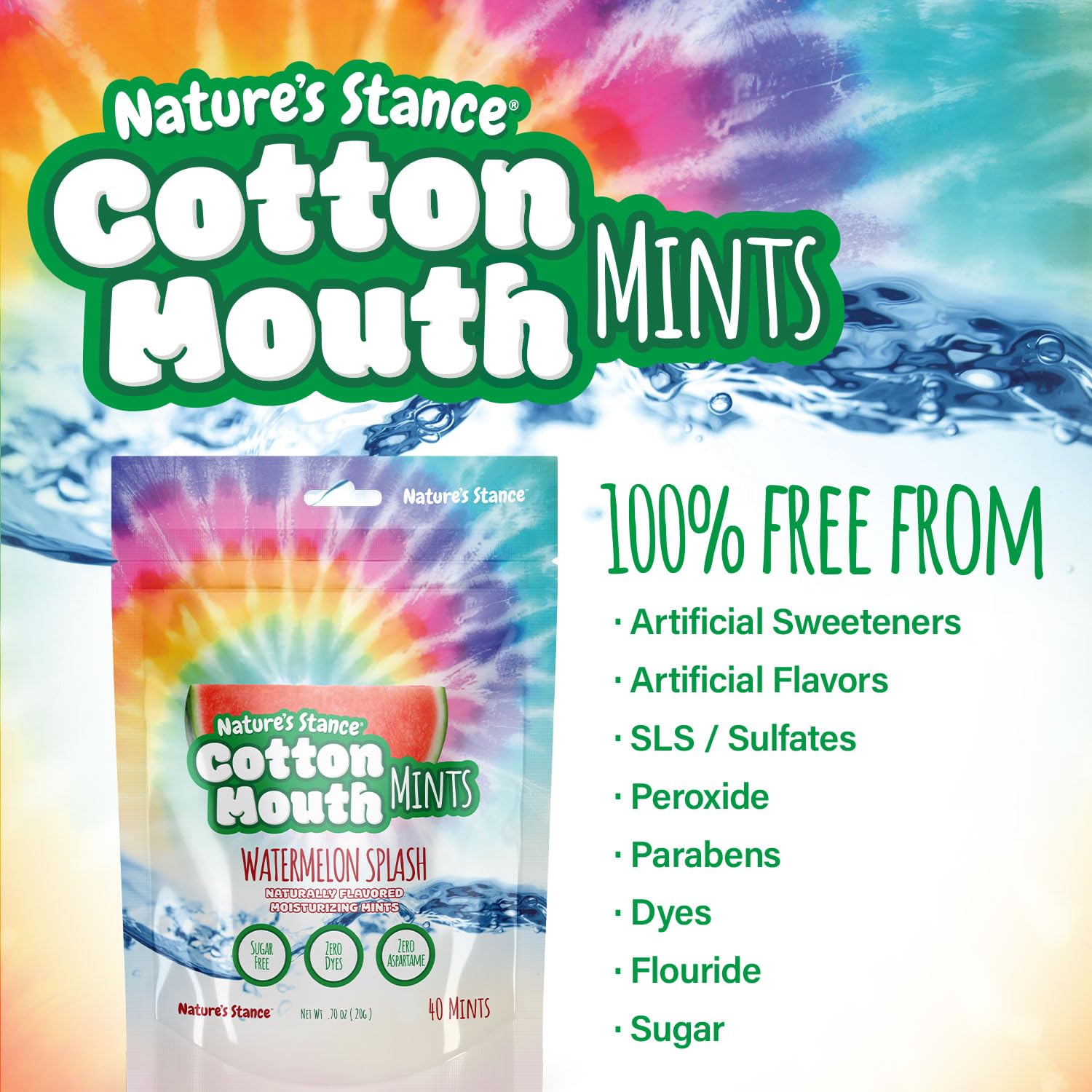 Nature's Stance Cotton Mouth Xylitol Mints, Dry Mouth Lozenges Sugar Free, Mouth Watering Mints - Stimulates Saliva & Freshens Breath, 40 Count (Watermelon Splash)