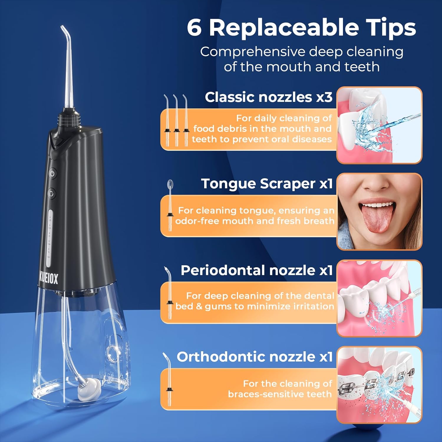 Electric Toothbrush with Water Cordless Flosser, 320ML Portable Travel Water Dental Flosser for Teeth with 5 Modes & 6 Jet Tips & IPX7 Waterproof for Teeth Cleaning and flossing (Black)