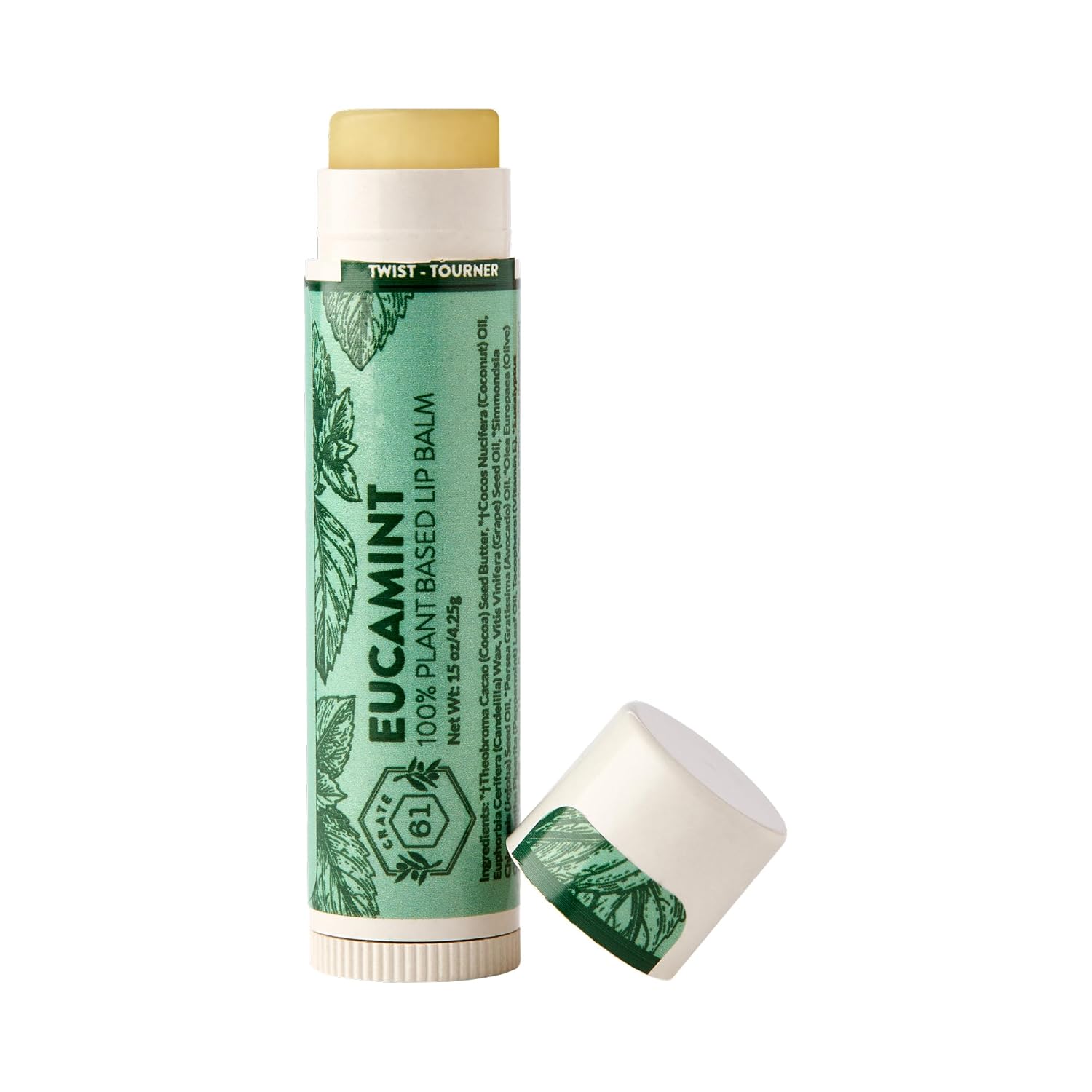 Crate 61 Lip Balm Eucamint – Plastic-Free Plant Pod® Tube – Made with USDA Organic Ingredients – Cooling Peppermint & Eucalyptus – Natural Lip Care for Dry, Chapped Lips – Safe for Men, Women & Kids
