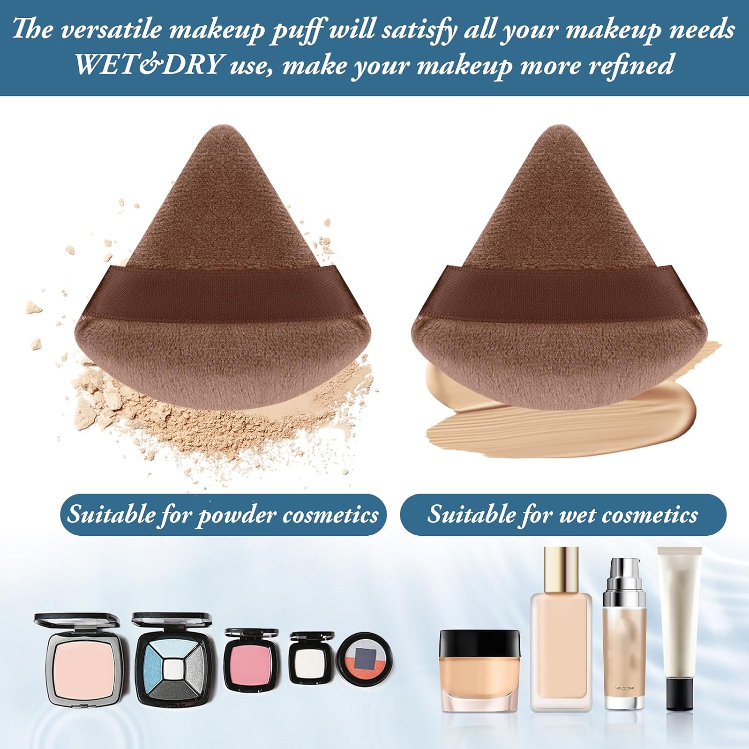 Suclain 48 Pcs Velour Triangle Powder Puff Soft Velour Makeup Puff for Face Powder Makeup Triangle Sponges for Wet and Dry Cosmetic Foundation Loose Mineral Body Tool(Brown)