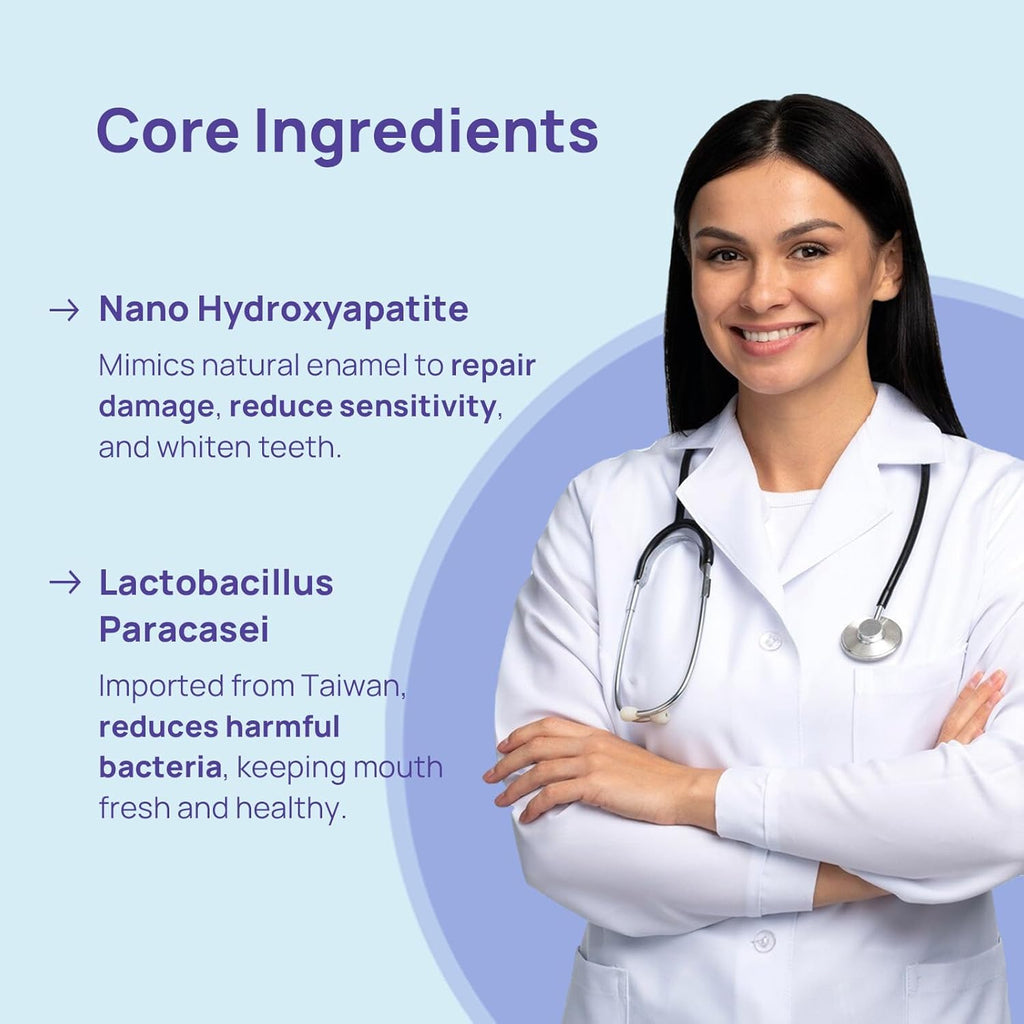 Whitebite Pro Color Correcting Toothpaste Tablets with Nano Hydroxyapatite | Fresh Breath & Natural Whitening | Travel-Friendly Toothpaste & Mouthwash | Fluoride and Plastic-Free (Peppermint, 2PK)