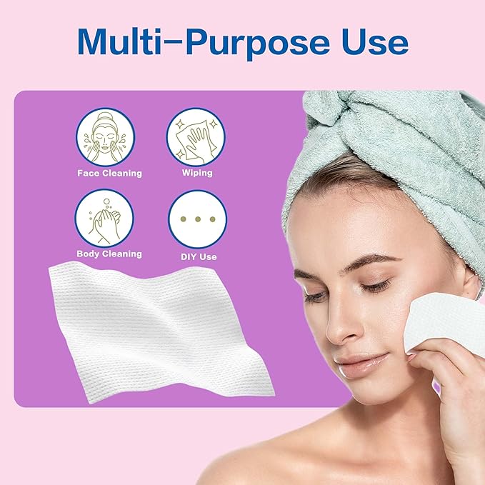 Vinda Ultra – Soft Disposable Face Towels – Extra Large，50 Count – Thick 100% Rayon Fabric Dry Wipes for Sensitive Skin & Makeup Removal