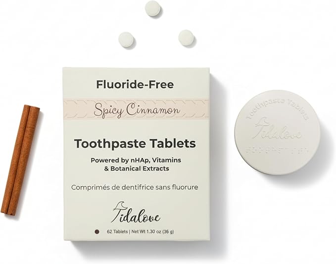 Cinnamon Fluoride-Free Toothpaste Tablets with Nano Hydroxyapatite | Natural Whitening, Enamel Strengthening, Plastic-Free & Travel-Friendly (1 Month Refill + Tin)