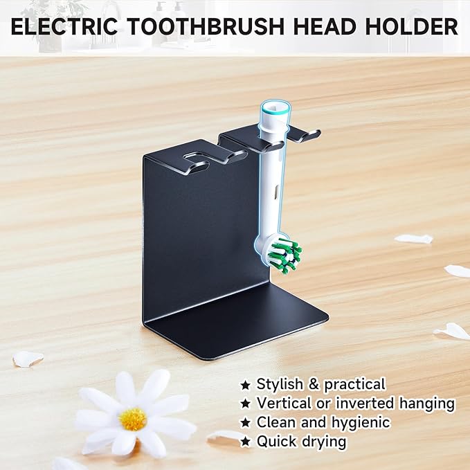 Electric Toothbrush Head Holder, Oukimly Toothbrush Holder Wall Mounted or Desktop, Metal Tooth Brush Holder, Shower Brush Head Holder, Electric Toothbrush Holder for Bathroom (Black, Small)