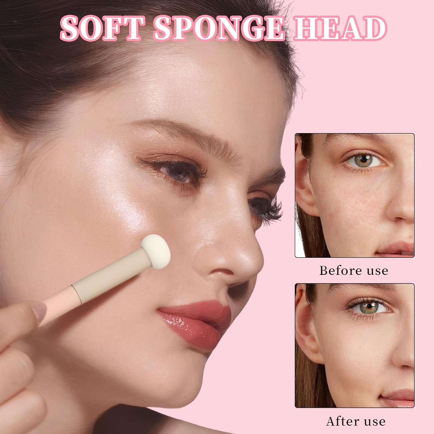 10 Pcs Makeup Applicators, Concealer Sponge With Handle, Round Mushroom Makeup Brushes, Soft Fluffy Face Blenders & Sponges Applicator For Women Girls (Pink)