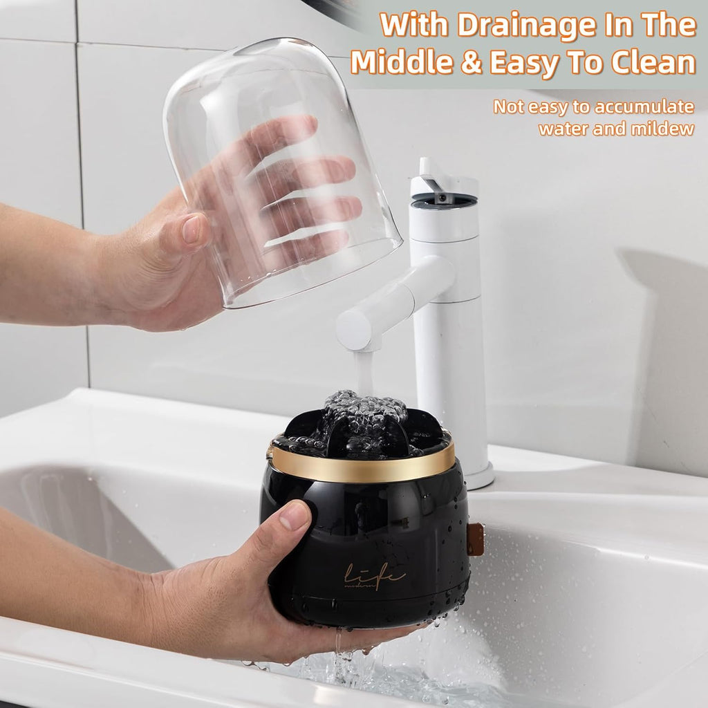 Toothbrush Holders for Bathrooms, Rotating 7 Slots Electric Toothbrush Holders with Cover, Countertop Toothpaste Organizers (Black)