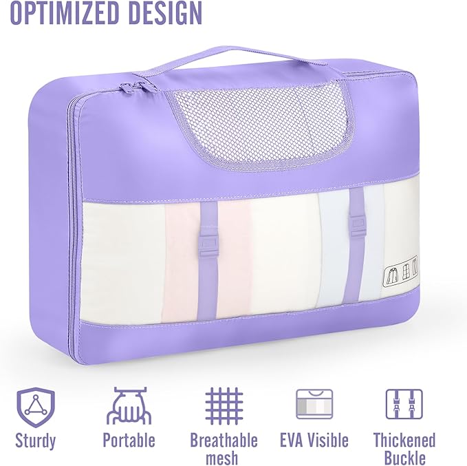 Veken 8 Set Packing Cubes for Travel Essentials, Suitcase Organizer Bags in 4 Sizes, Carry-On Luggage Accessories with Large Laundry & Hanging Toiletry Bag, Must-Have for Airplane, Road Trip & Camping