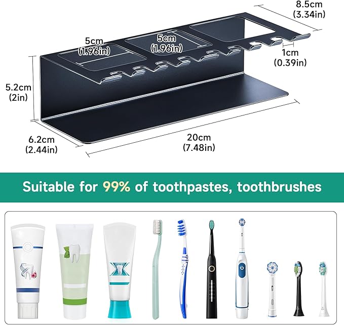 Electric Toothbrush Head Holders, Electric Toothbrush Holders Wall Mounted, Shower Electric Head Holder, Toothbrush and Toothpaste Holder, Adhesive Tooth Brushing Holder for Bathroom (Black, Large)