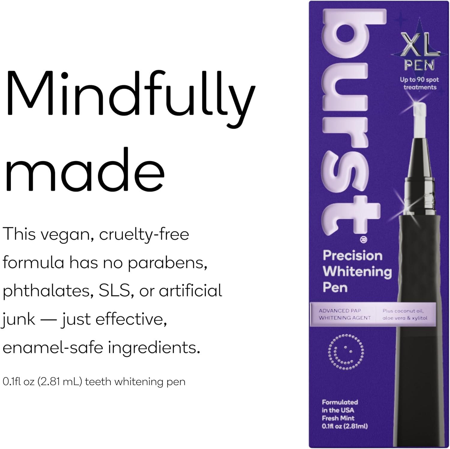 Burst Precision Whitening Pen, 9% HP, 45 Whitening Treatments, Enamel Safe, Vegan, Paraben Free, Delicious Flavor, 1 Count