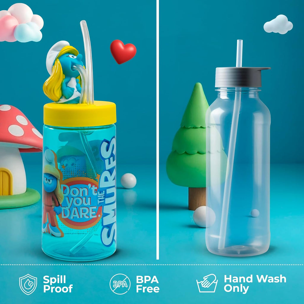 Smurfette Cup, Water Bottle, Tumbler with Lid and Straw, Travel Sippy Cup for Water or Milk, Cups with Lids BPA Free Plastic, 12 oz