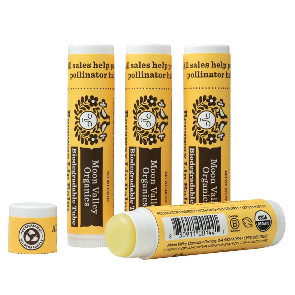 Moon Valley Organics Beeswax Lip Balm for Moisturizing Lips and Cuticles (SWEET HONEY, 4pack)