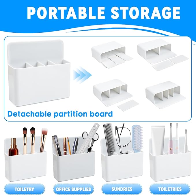 Magnetic Toothbrush Holder with Hook Rack for Cruise Ships, White Wall Mounted Detachable Grid Toothbrush Organizer with Magnetic Hooks, Cruise Bathroom Essentials Travel Accessories