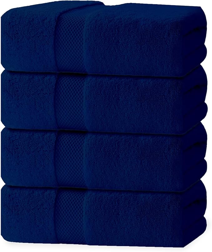 100% Cotton Bath Towels, Pack of 4 Towels for Bathroom, Luxury 700 GSM Bath Towel, Highly Absorbent Bathroom Towel Set, 30 x 60 Inches Large Bath Towels, Super Soft & Quick Dry Towel Set, Navy Blue