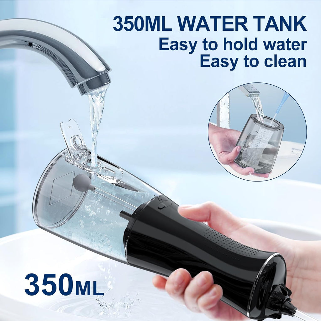 Water Dental Flosser Oral Irrigator with 5 Modes, 350ml Cordless Water Teeth Cleaner Pick 6 Tips, IPX7 Waterproof Rechargeable Portable Powerful Battery for Travel & Home Braces & Bridges Care