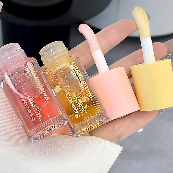 Dulele Plumping Lip Glow Oil Fruit Flavoured Transparent Toot Lip Gloss, 4PCS Moisturizing Hydrating Lip Oil Long Lasting Lip Balm and Tinting for Dry Lips