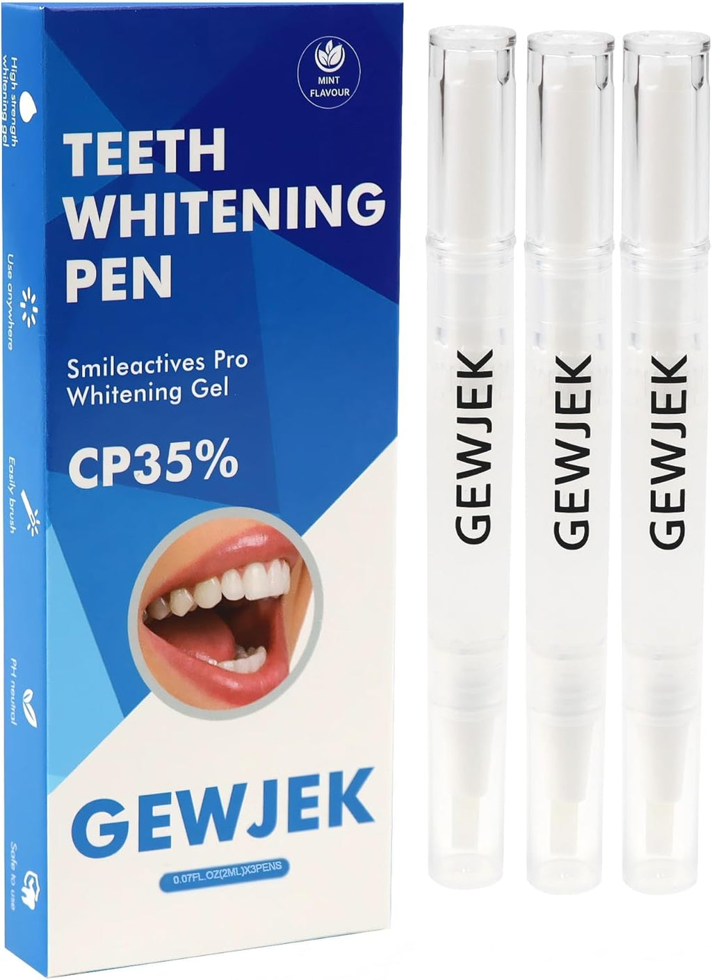 Teeth Whitening Pen 3 Pcs, 35% Carbamide Peroxide Gel, Tooth Paint & Teeth Whitening Gel as Effective Tooth Whitener, Removes Tough Stains Coffee, Wine, Tea, Sensitive Teeth-Friendly, Travel-Portable