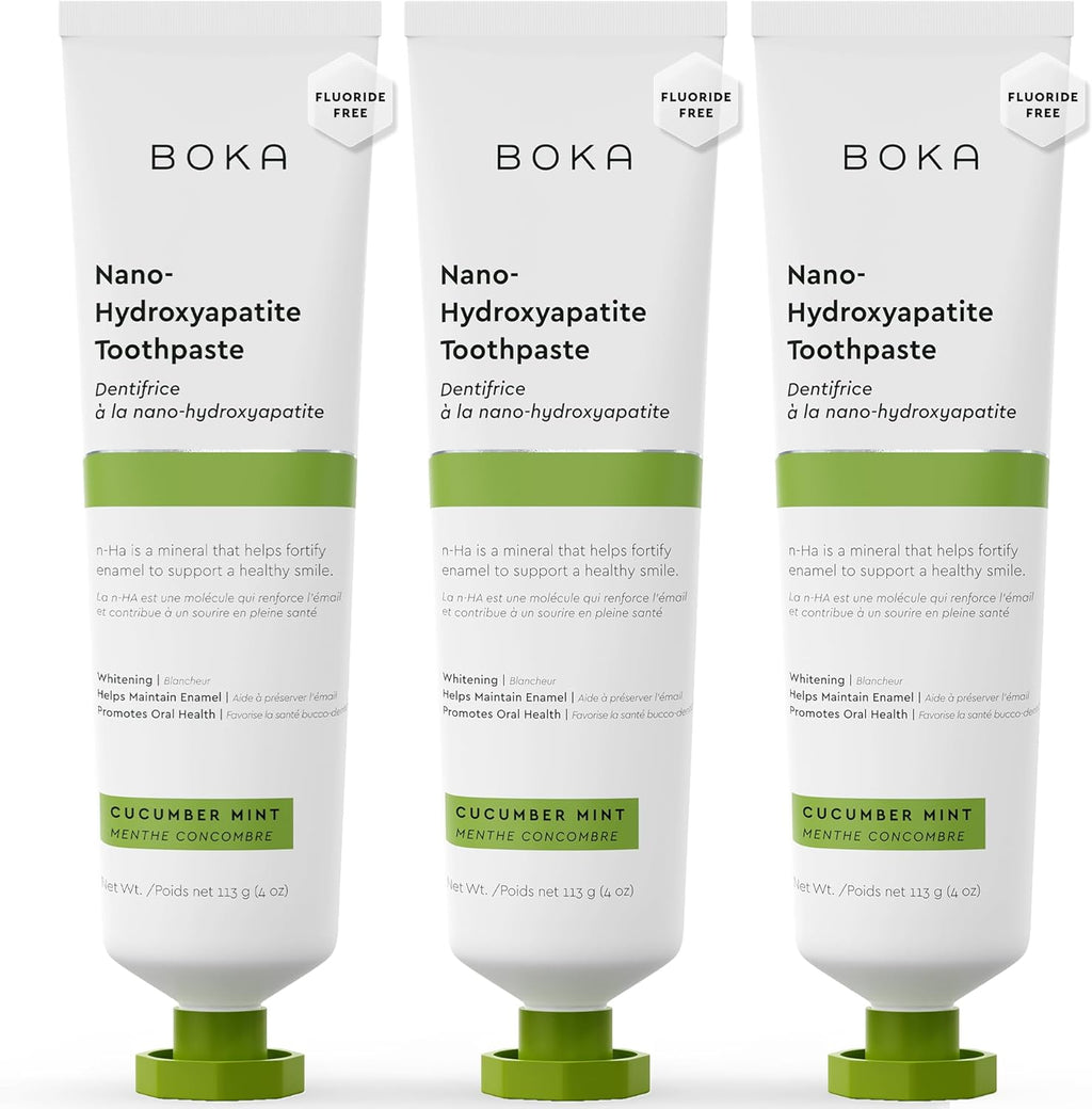 Boka Fluoride Free Toothpaste, Nano Hydroxyapatite Toothpaste, Appropriate for Sensitive Teeth - for Adult, Kids Oral Care - Cucumber Mint Flavor, 4 Fl Oz 3Pk US Manufactured