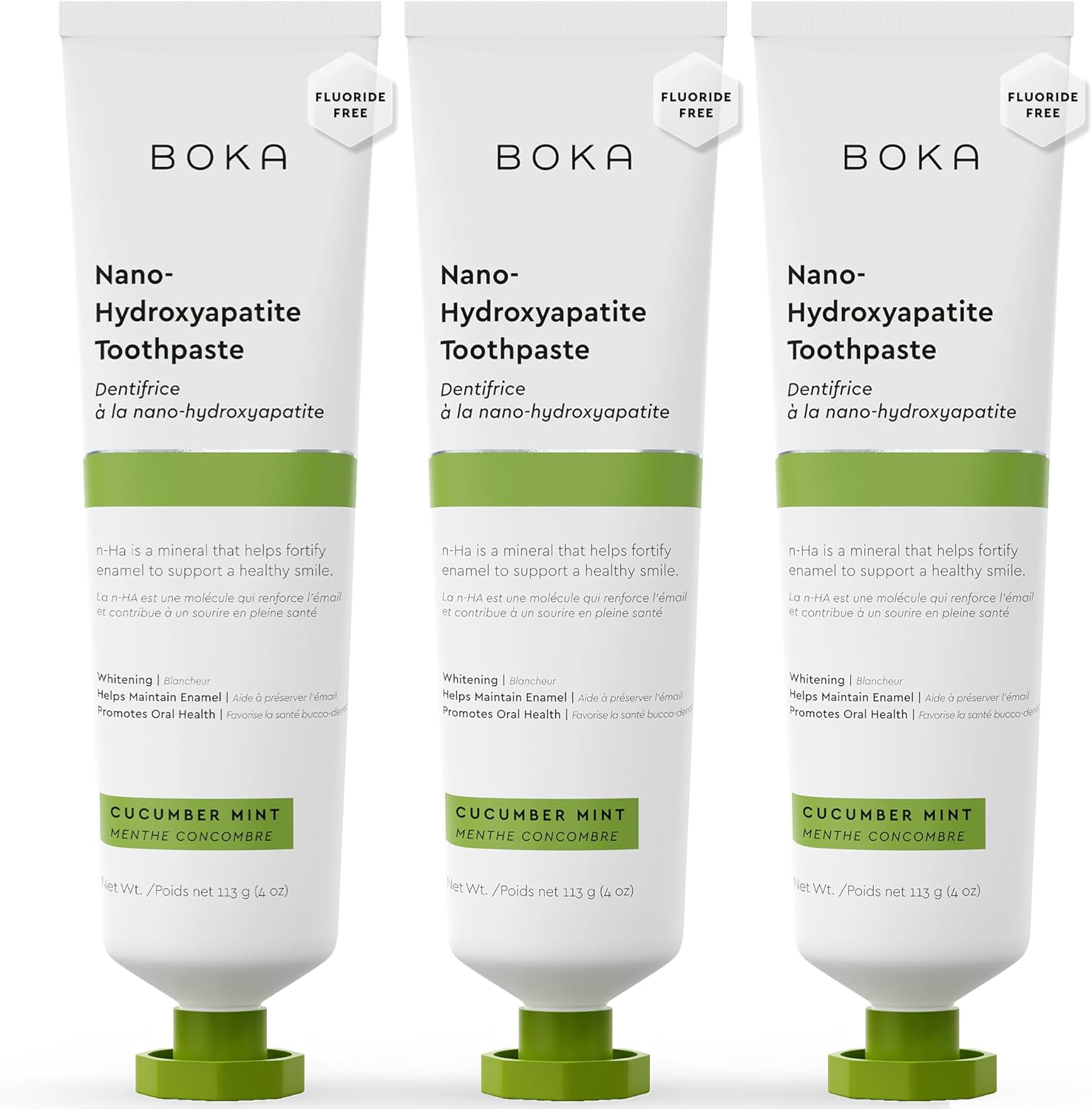 Boka Fluoride Free Toothpaste, Nano Hydroxyapatite Toothpaste, Appropriate for Sensitive Teeth - for Adult, Kids Oral Care - Cucumber Mint Flavor, 4 Fl Oz 3Pk US Manufactured