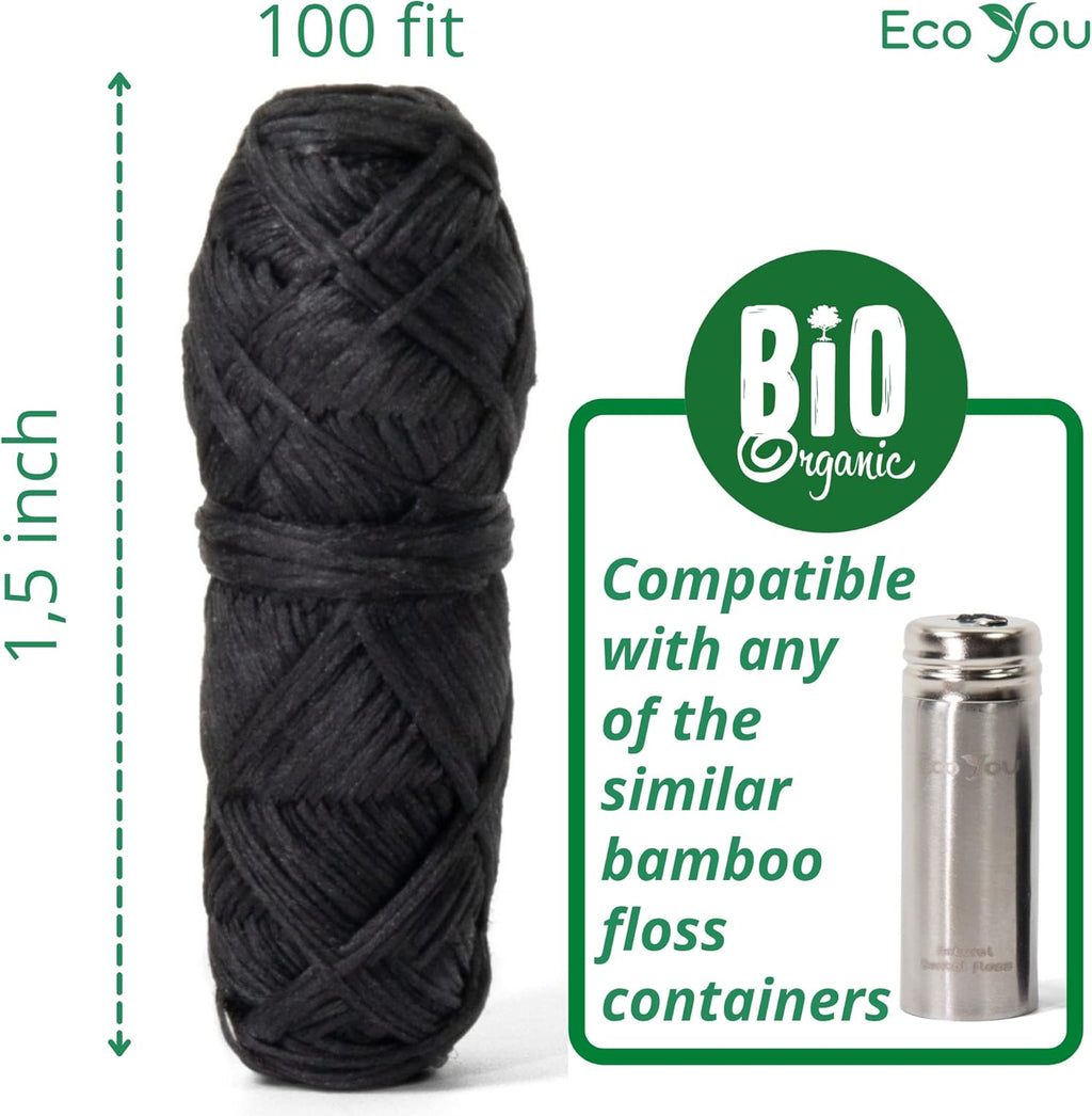 Bamboo Charcoal Dental Floss | Mint & Candelilla Wax | Vegan & Biodegradable (4 Refills Pack) | Pfas Free