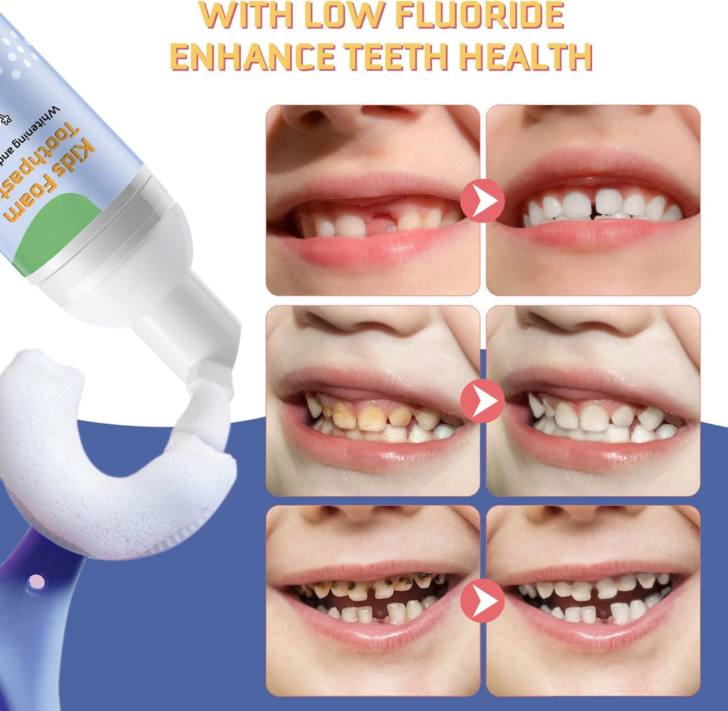 Foam Toothpaste Kids, 4 Packs Kids Foam Toothpaste for U-Shape Electric Toothbrush, Toddler's Toothpaste with Low Fluoride, Children Oral Cleaning for Best Result