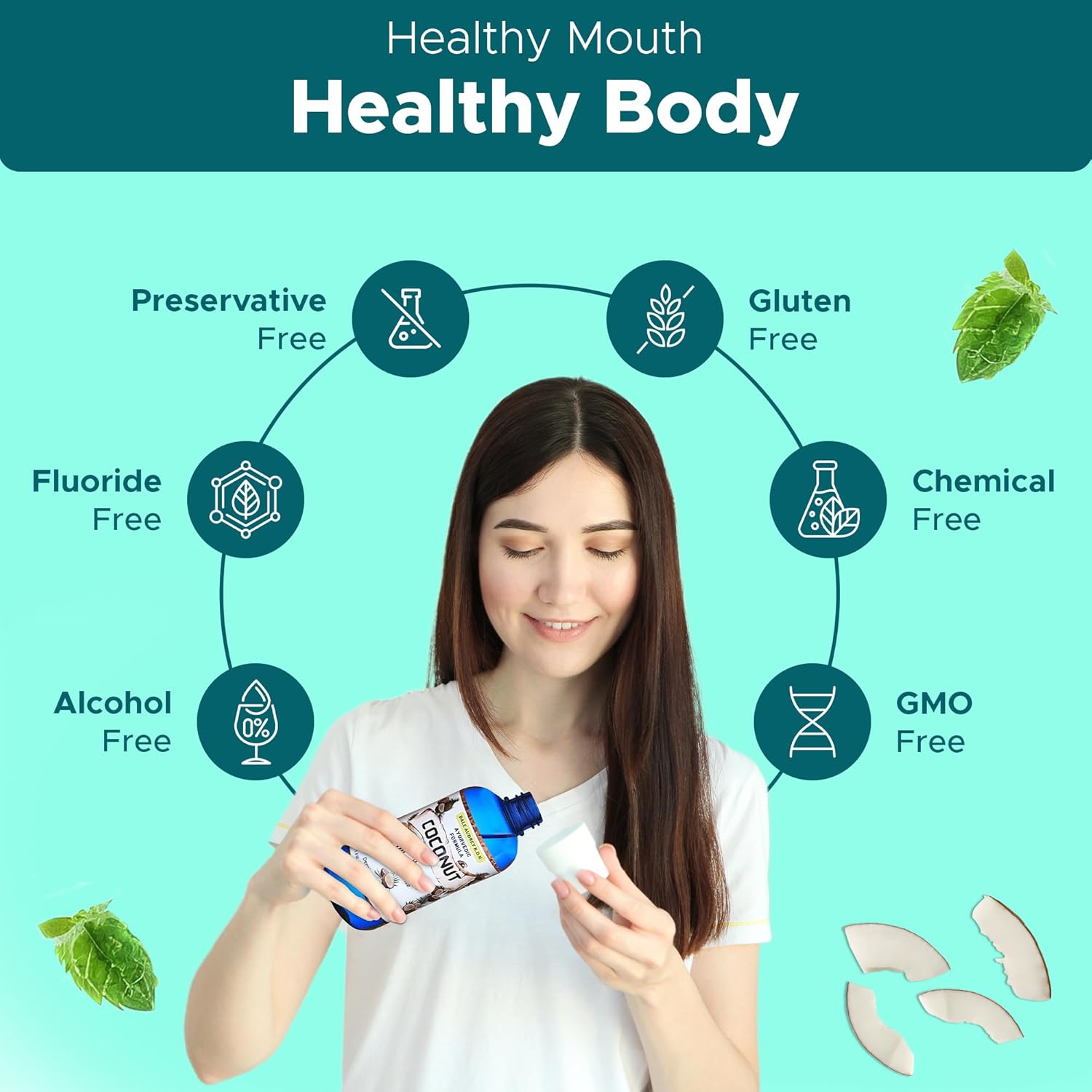 Coconut Oil Pulling for Teeth and Gums, Alcohol & Fluoride-Free Organic Pulling Oil, Oil Pulling Mouthwash Oral Health Rinse for Fresh Breath & Gum Care, Whitening Mouthwash Removes Bad Breath-8 FL Oz