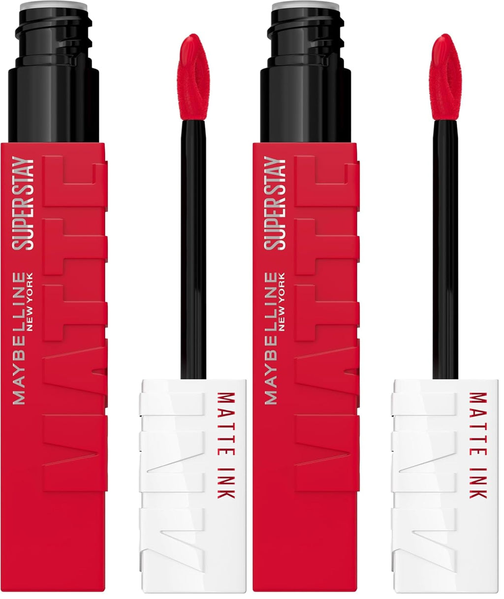 MAYBELLINE Super Stay Matte Ink Liquid Lipstick Makeup, Long Lasting High Impact Color, Up to 16H Wear, Shot Caller, Bright Pinky Red, 1 Count, Packaging May Vary (Pack of 2)