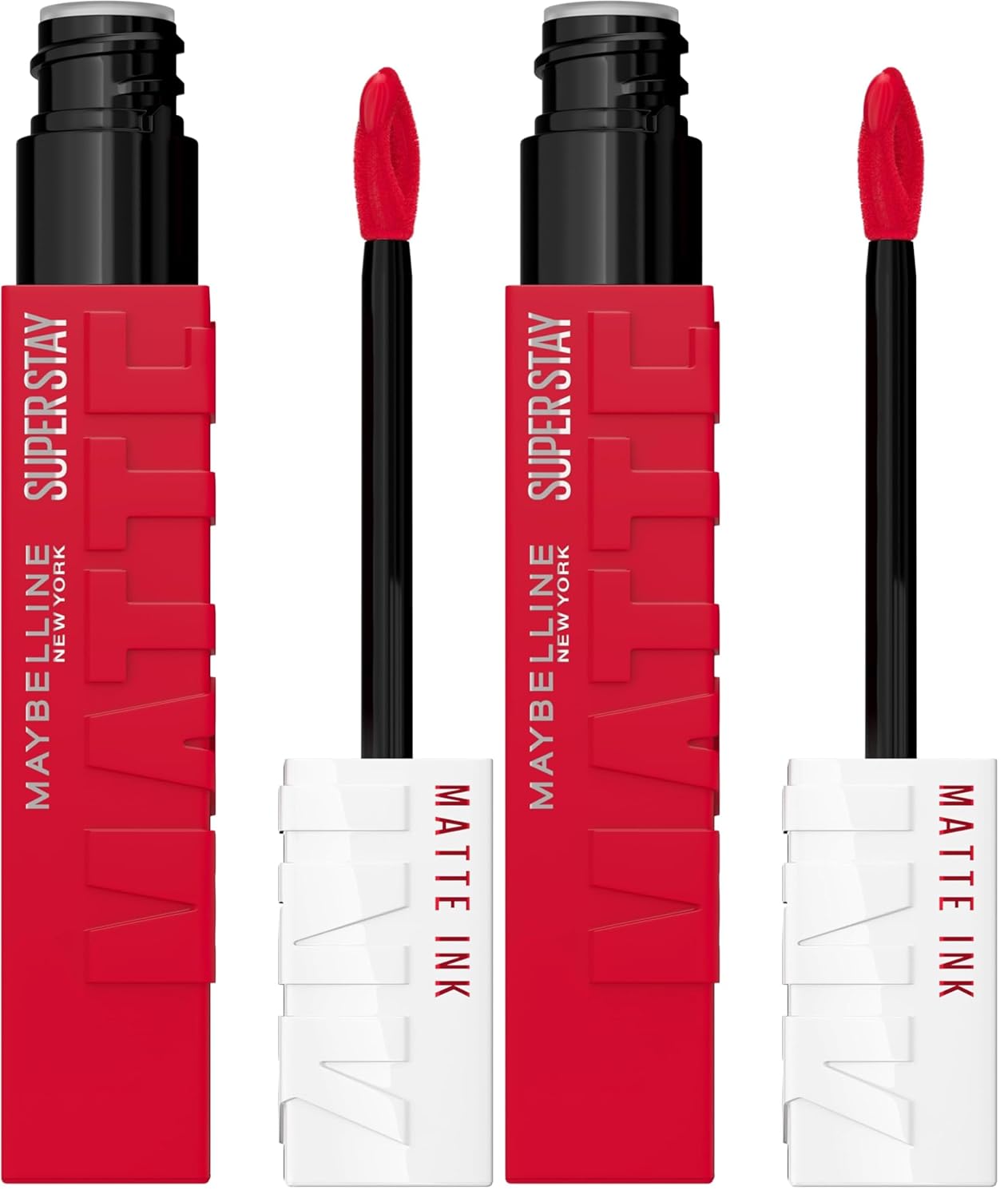 MAYBELLINE Super Stay Matte Ink Liquid Lipstick Makeup, Long Lasting High Impact Color, Up to 16H Wear, Shot Caller, Bright Pinky Red, 1 Count, Packaging May Vary (Pack of 2)