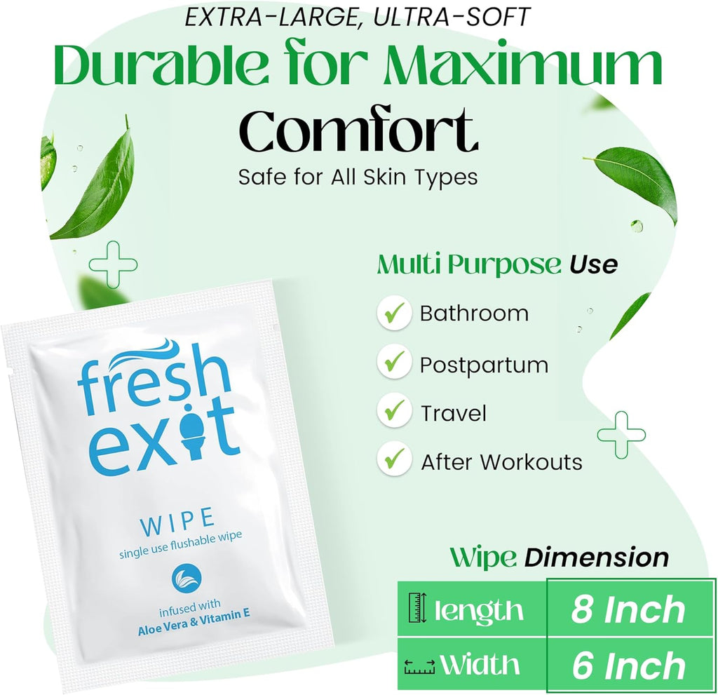 Flushable Wipes for Adults – 36 Individually Wrapped Biodegradable Wet Wipes, Travel Size, Extra-Large Unscented, hypoallergenic – Feminine Hygiene & Personal Care Wipes