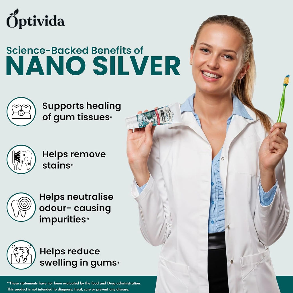 Optivida (2 Pack) Fluoride Free Colloidal Silver Infused Xylitol Toothpaste for Adults & Kids. Anti-Cavity*, Anti-Plaque* Coral Toothpaste with Spearmint Oil for Gum Health & Teeth whitening - 4oz