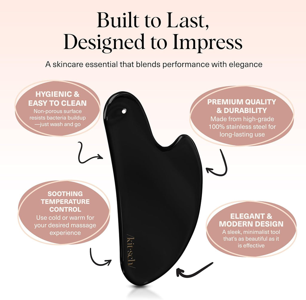 Kitsch Stainless Steel Gua Sha Facial Tools - Lymphatic Drainage Massager for Face & Chin, Jawline Shaper, Double Chin Reducer, Guasha Tool for Face Massager, Skin Care Tools - Matte Black