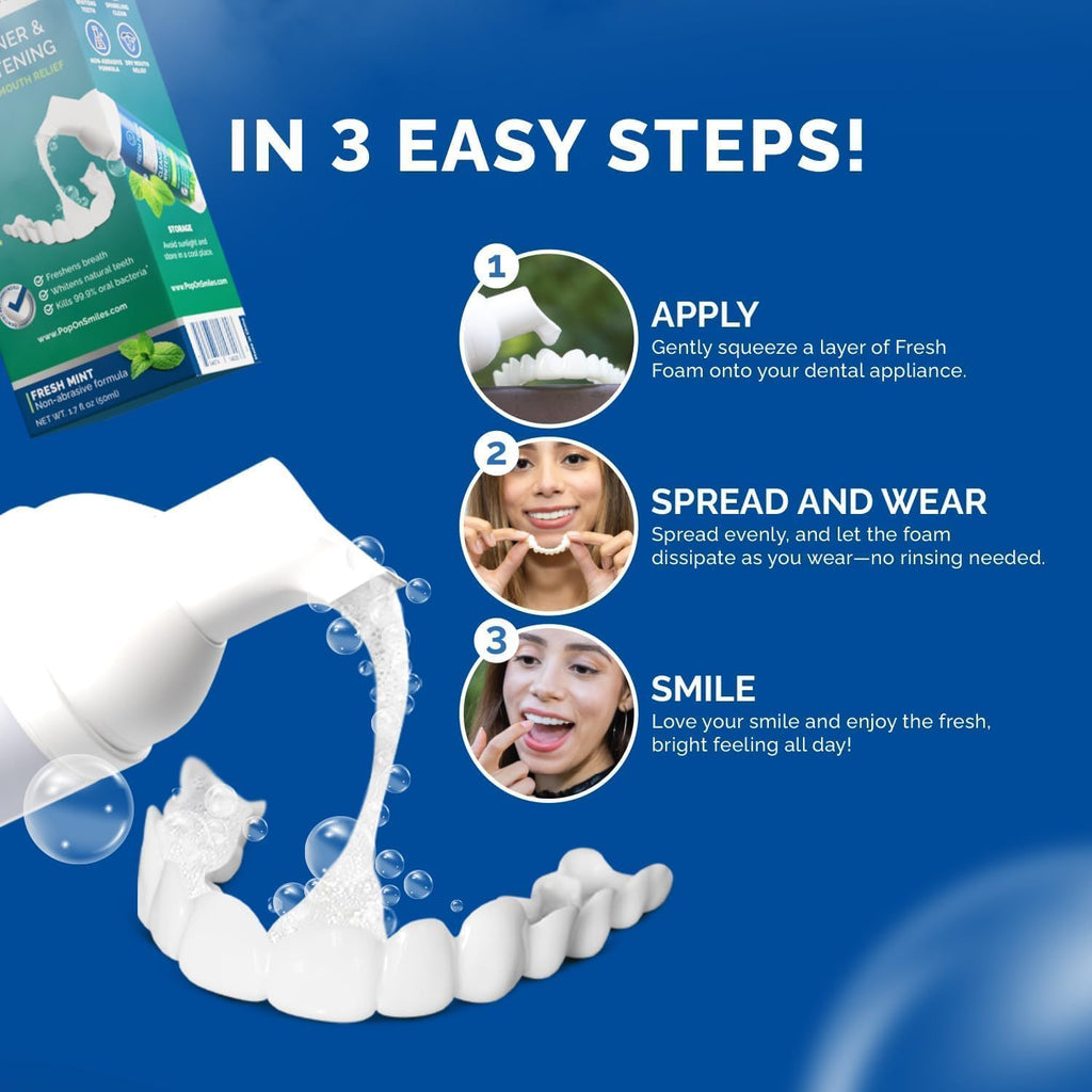 Retainer Cleaner Foam for Invisalign, Aligner Cleaner Whitening Foam for Mouth Guard Night Guard Veneers, Whitens Teeth, Freshens & Fights Bad Breath, 3% Hydrogen Peroxide, Mint - 50ml