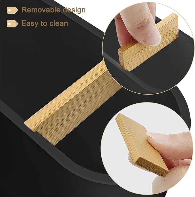 Toothbrush Holder with Bamboo Divider,Detachable for Easy Cleaning Multi-Functional Storage,2 Slots Electric Toothbrush and Toothpaste Organizer Caddy for Bathroom Vanity,Sink,Countertop (Black)