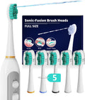 Replacement Heads for Waterpik Sonic Fusion 2.0, Extra-Large Size Flossing Toothbrush Head fit for Water pik SF-01 SF-02 SF-03 SF-04 (White, 5 Count)