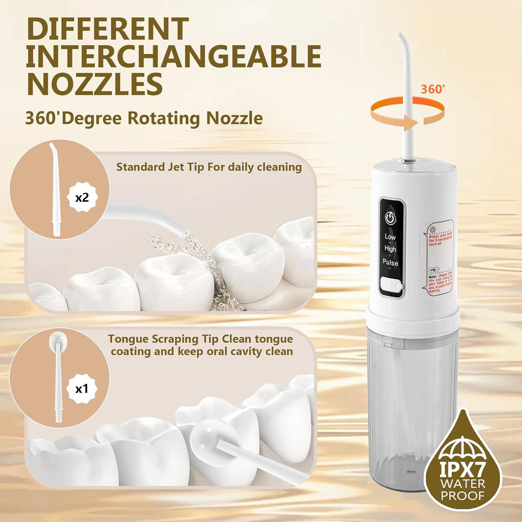 Water flossers for Teeth,irrigator Dental,Water Picks for Teeth Cleaning and flossing,IPX7 Waterproof & USB Rechargeable,3 Pressure Modes, 220ML Tank & 4 Nozzles for Travel